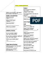 Names: Family: Activity 1 - Personal Presentation