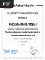 Prevención de La Autolesión y El Suicidio Empoderamiento de Los Profesionales de Atención Primaria de Salud-Certificado Del Curso 338726