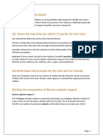 Q1-What Are Limit Tests?: Q2 - Name The Impurities For Which I.P Specify The Limit Tests