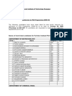 Admission To PHD Programme (2009-10)