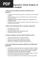 Quiz 10 - Regression, Cluster Analysis, & Association Analysis