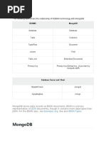 Mongodb: Goo The Following Table Shows The Relationship of Rdbms Terminology With Mongodb