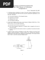 ME 7360 Theory of Vibration Assignment 2: Department of Mechanical Engineering