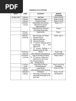 Schedule of Activities Date Time Activity People Incharge