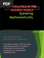 Mathematics in The Modern World: Speaking Mathematically