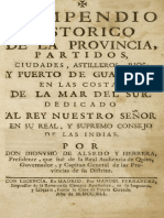 Compendio Histórico de La Provincia, Partidos, Ciudades, Astilleros, Ríos y Puerto de Guayaquil. Dionisio Alsedo y Herrera 1741