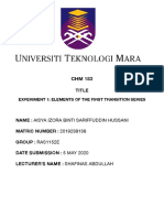 Title: Experiment 1: Elements of The First Transition Series