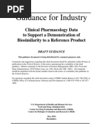 Guidance For Industry: Clinical Pharmacology Data To Support A Demonstration of Biosimilarity To A Reference Product