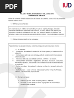 Antes de Contestar El Taller, Haz Lectura de Todo El Documento, Pues Al Final Se Presentan Algunas Instrucciones. 1. Defina Qué Es Empresa