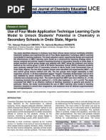 Use of Four Mode Application Technique Learning Cycle Model To Unlock Students' Potential in Chemistry in Secondary Schools in Ondo State, Nigeria