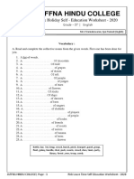 Jaffna Hindu College: Risk Holiday Self - Education Worksheet - 2020