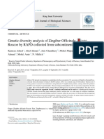 Genetic Diversity Analysis of Zingiber Officinale Roscoe by RAPD Collected From Subcontinent of India