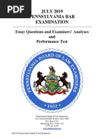 JULY 2019 Pennsylvania Bar Examination: Essay Questions and Examiners' Analyses and Performance Test