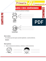 Actividades Con Sinonimos para Cuarto de Primaria