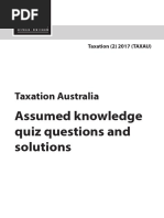 Taxation Australia: Assumed Knowledge Quiz Questions and Solutions