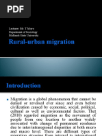 Rural-Urban Migration: Lecturer: Mr. T Moyo Department of Sociology Midlands State University