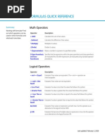 Formulas Quick Reference: Math Operators