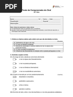 Teste de Compreensão Oral - 10.º PDF