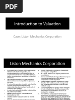 Introduction To Valuation: Case: Liston Mechanics Corporation