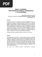 Miedo y Pandemia. Reflexiones en Torno Al Coronavirus y La Solidaridad.