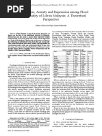 Relating Stress, Anxiety and Depression Among Flood Victims'Quality of Life in Malaysia: A Theoretical Perspective