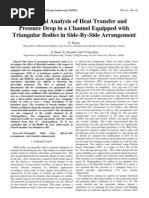 Numerical Analysis of Heat Transfer and Pressure Drop in A Channel Equipped With Triangular Bodies in Side-By-Side Arrangement