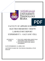 Faculty of Applied Sciences Electrochemistry Chm578 Laboratory Report Experiment 1: Galvanic Cell