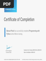 Programming With Python Training - Certificate of Completion PDF