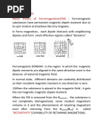 Ferromagnetism: Weiss Theory of Ferromagnetism (FM) : External