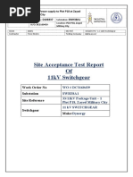 Site Acceptance Test Report of 11kV Switchgear: Work Order No Substation Site Reference Switchgear Make