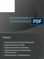 Especificaciones Instrumentación