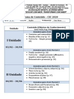 Cronograma CZC 2020 - Inglês - 6 Ano B