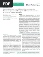 Bipolar Disorders and Lithium: Pharmacokinetics, Pharmacodynamics, Therapeutic Effects and Indications of Lithium: Review of Articles