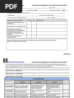 Stamford Public Schools: Preschool To Kindergarten Transition Summary Sheet