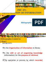 IMC 451: Organization of Information: Topic 6: Bibliographic Control Activities