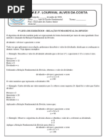 9 Lista de Exercícios - Relação Fundamental Divisão