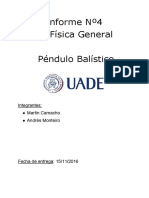 Informe de Laboratorio de Péndulo Balístico - Física General