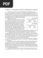 Lesson 14 - Hypothesis Testing Independent Samples: Return To Cover Page