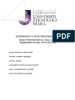 Experiment 2: Electrochemistry (Electrochemical Cell and Thermodynamic Functions)