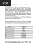 Normas y Clasificación Del Transporte Terrestre en Colombia