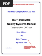 ISO 13485:2016 Quality Systems Manual: Document No. QMD-001