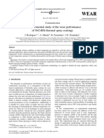 An Experimental Study of The Wear Performance of Nicrbsi Thermal Spray Coatings