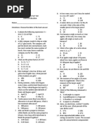 Mathematics Post Test