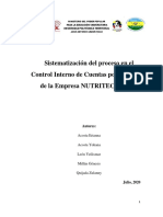 Sistematización Del Proceso de Control Interno de Cuentas Por Cobrar de La Empresa NUTRITEC, C.A