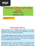 Information Theory and Coding System: PMSCS 676 Summer 2016