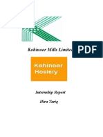 Kohinoor Mills Limited: Internship Report Hira Tariq