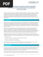 Segregation of Duties Questionnaire - Controls For Significant Accounting Applications