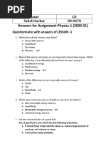 Physics 1 Class X (2020-21) Assignment