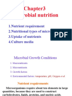 Microbial Nutrition: 1.nutrient Requirement 2.nutritional Types of Microorganisms 3.uptake of Nutrients 4.culture Media