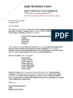 Sample Invitation Letter: On Inviter Company'S Letterhead